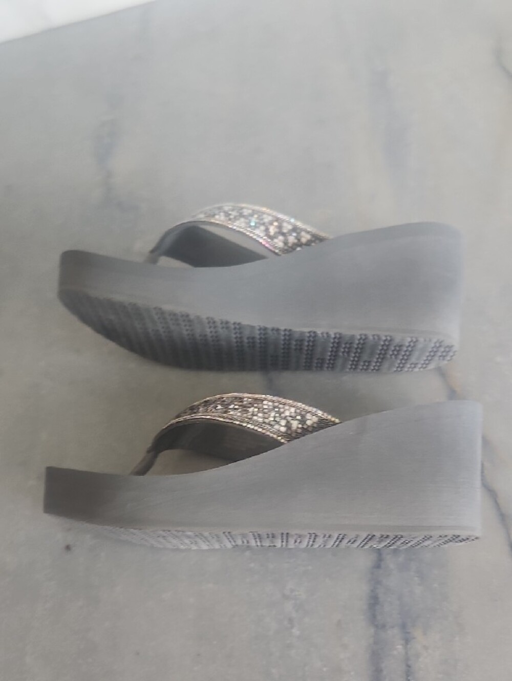 Yellow Box Silver Jeweled Wedge Sandals - Picture 4 of 7